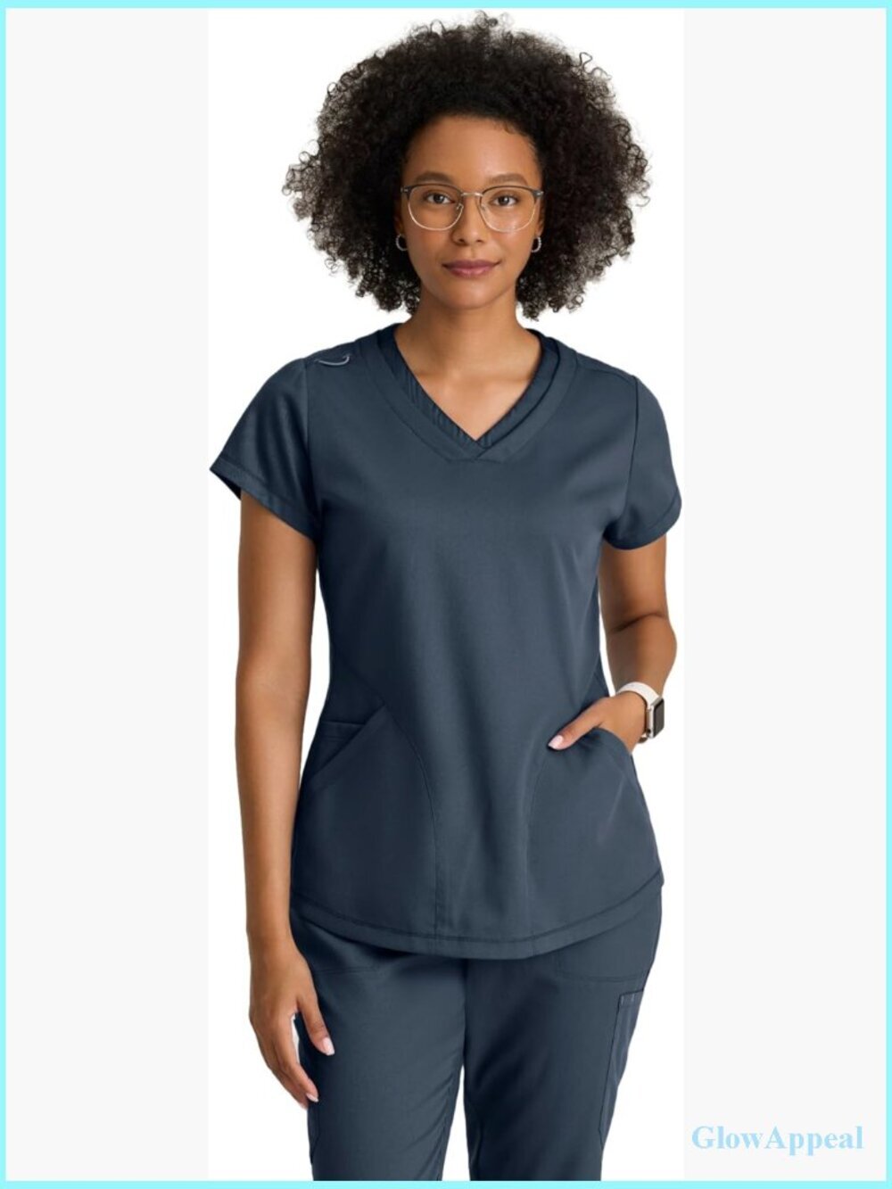 Women's V-Neck Scrub Top with Pockets Stretch